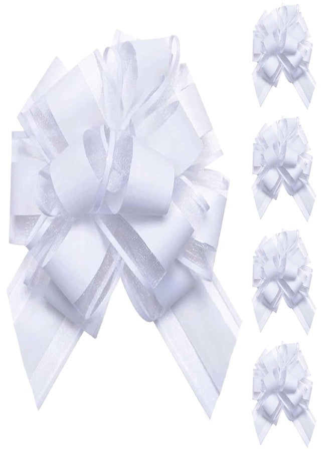 Tim&Lin 5 PCS Pull Bows 7 inches Large Gift Bows White Gift Wrap Bows Party Gift Ribbon Bows for Gift Baskets Wrapping Boxes or Flower Decorations